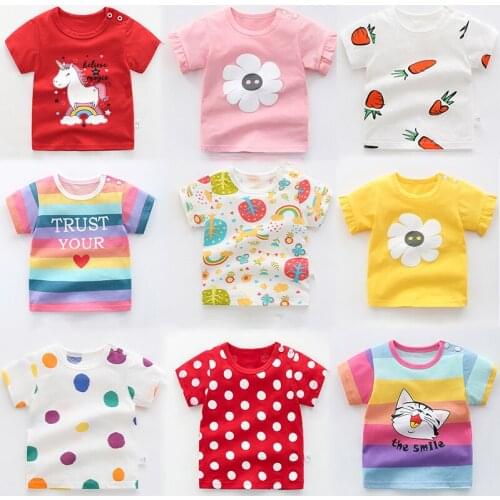 Baby Girl Summer New T-shirt Cotton Cartoon Print Kids Tops Childrens Short Sleeve Toddler Clothes