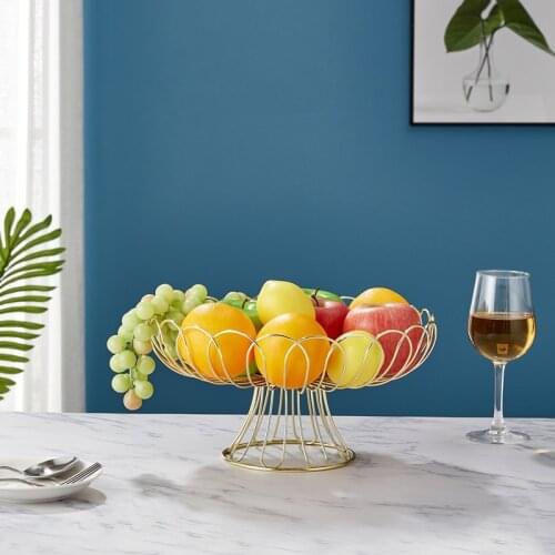 Metal Round Fruit Storage Basket Large Capacity Kitchen Party Fruit Food Display Bowl North European Food Organizer Container