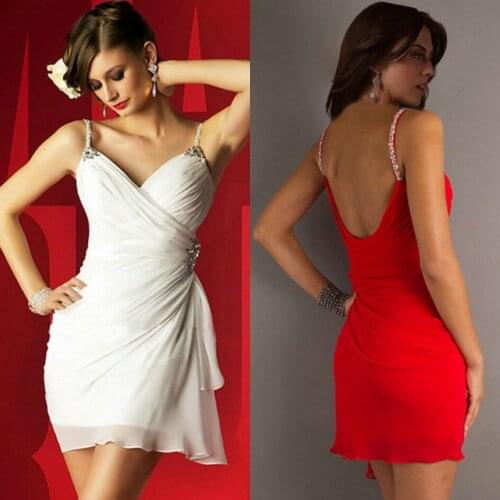 Sweetheart Short Mini White Chiffon Spaghetti Straps Red Homecoming Cheap Bridesmaid Dresses