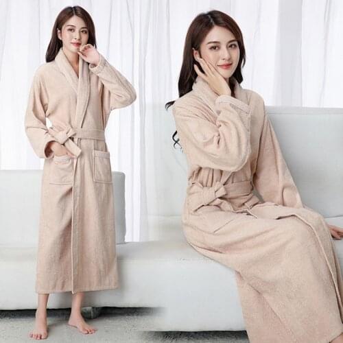 100% Cotton Toweling Terry Extra long Robe Lovers Soft Bath Robe Men And Women Nightrobe Sleepwear Male Casual Home Bathrobe