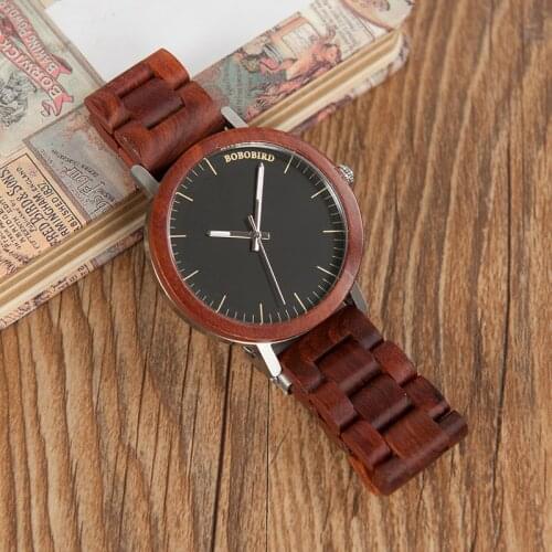 BOBO BIRD Red Wooden Band Watches Men Natural Handmade Japan Movement Quartz Wood Wristwatches relogio masculino C-M16