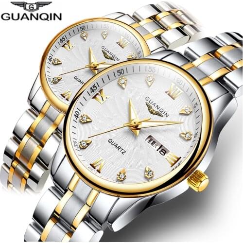GUANQIN Couple Watch Set Luxury Diamond 2019 Men Women Wrist Watch Stainless Steel Quartz Watch reloj pareja hombre y mujer
