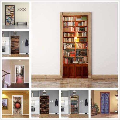 3D Library Door Stickers Self-adhesive Waterproof Warm Home Wallpaper For Living Room Bedroom Door Decoration Renovation Murals