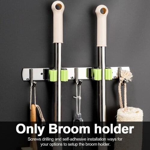 Adjust Automatically Stainless Steel Wall Mount Heavy Duty Clip Broom Holder Storage Mop Organizer Hanger Bathroom Save Space