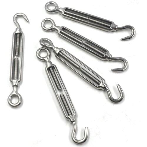 316 Stainless Steel Hook to Eye M5 Turnbuckle Adjustable Wire Rope Tensioner for Home or Garden Deck Railing Wood Post Balusters