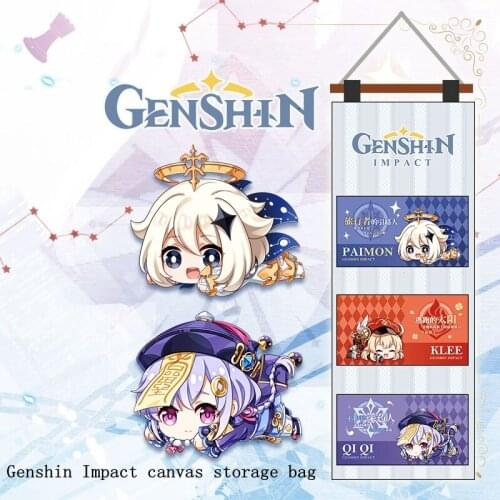 2021 new game Genshin Impact animation peripheral two-dimensional three-grid hanging QIQI KLEE Paimon canvas storage bag