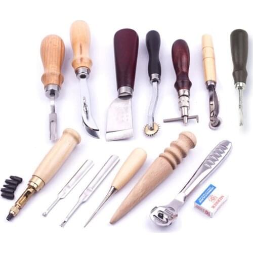 New Professional Leather Craft Tools Kit Hand Sewing Stitching Punch Carving Work Saddle Groover Set Accessories DIY