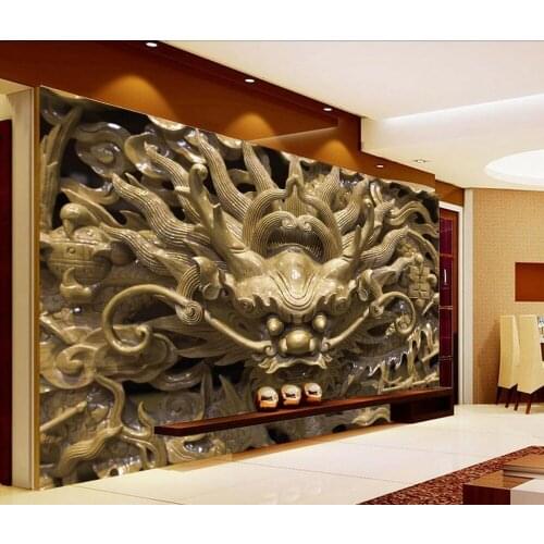 Custom 3d wallpaper Wood carving dragon living room 3d wallpaper for room customized wallpaper for walls