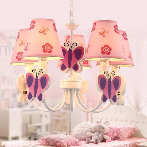 Simple Fashion Children room Pink Princess Droplight Girl Sweet Butterfly Dream Pendant Light
