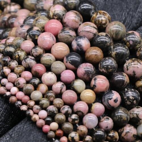 Retro Vintage Healing Black Veins Pink Stone Round Ball Beaded Jewelry Rhodonite Stone Beads DIY Making Accessories Stone Beads