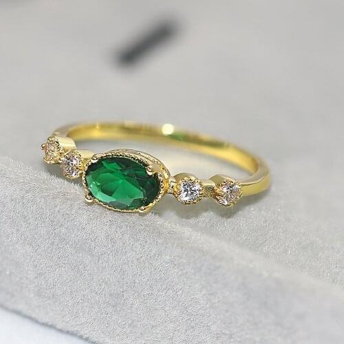 Romantic Delicate Rings For Women Green Crystal Cubic Zircon Gold-Color Wedding Engagement Womens Ring Fashion Jewelry