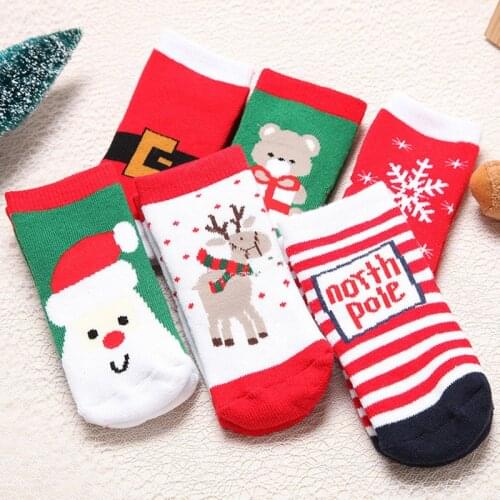 Christmas Themed Children Pure Cotton Cartoon Jacquard Socks Red Christmas Baby Socks Absorb Sweat Permeability Socks DS19