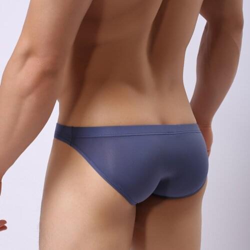 Sexy mens underwear U convex one-piece ultra-thin transparent ice silk mens briefs Large size low waist sexy shorts men