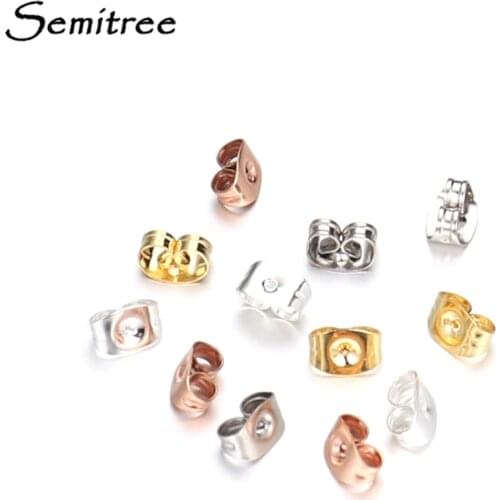 Semitree 100Pcs Stainless Steel Rose Gold Earring Back Earrings Stopper DIY Earring Findings for Handmade Crafts Jewelry Making