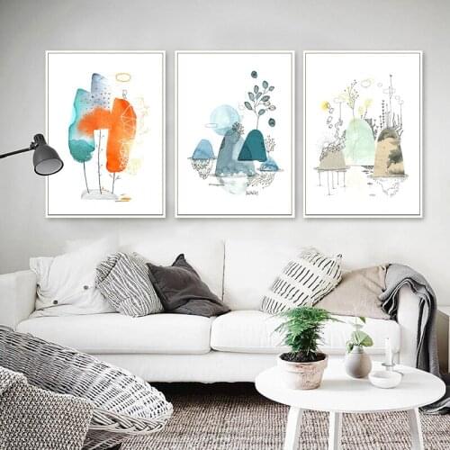Nordic Mountain Forest Landscape Abstract Posters Canvas Painting Print Retro Pictures Minimalist Wall Art Modern For Room Decor