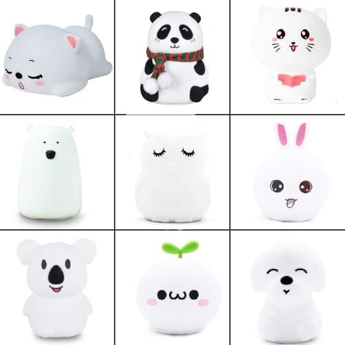 LED Night Lamp Touch Sensor Remote Silicone Animal Light Child Holiday Sleepping Creative Bedroom Desktop Decor Lamp Kids Gifts