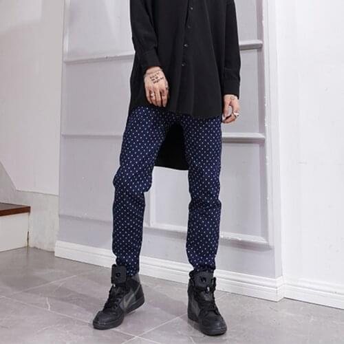 Spring and autumn new blue wavelet jeans slim fit all kinds of micro bullet performance clothes stage decoration large leisure