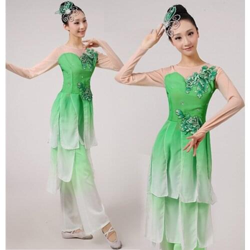 Green Women Yangko Dance Costumes Ladies Ancient Chinese National Costume Drum Wear Stage Performance Clothes