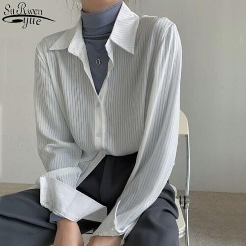 White Shirt Office Ladies Striped Women Blouses Tops Full Sleeve Loose Women Shirts Elegant Spring Blusas Mujer 13679