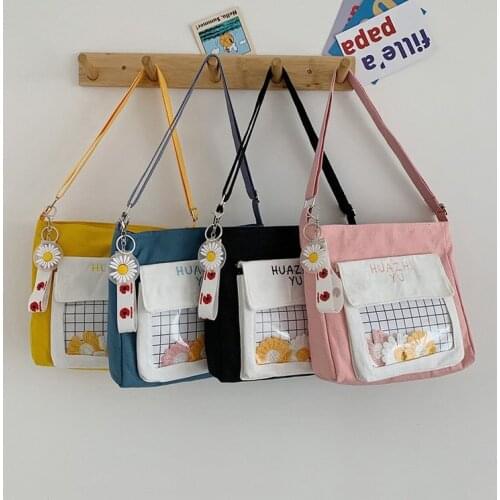 Women Japanese Preppy Style Canvas Bag Shoulder Bag Collage Student Transparent Crossbody Bags Messenger Bag