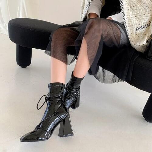 Genuine Leather Lace-up Women Ankle Boots Retro Classic Office Ladies Casual High Heels 2021 Autumn Winter Shoes Woman