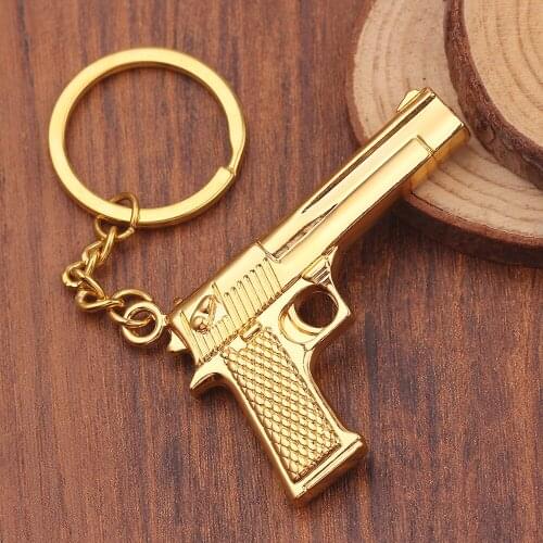 Golden Pistol New Fashion Keychain Gun Browning Pistol Pendants DIY Men Jewelry Car Key Chain Ring Holder Souvenir For Gift