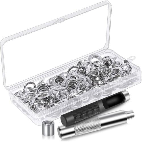 120 Sets 1/2 Inch Grommet Eyelets Kit Include Grommets Eyelets and Grommet Setting Tool with Storage Box