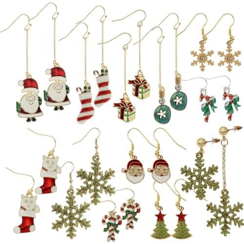 12x Christmas Festival Xmas Drop Dangle Earrings For Women 2020 Snowflake Santa Stocking Candy Tree Gift Jewelry Set Celebrity