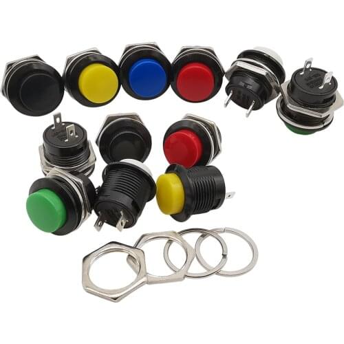 20Pcs 6 Color R13-507 16mm Self-reset Momentary Push Button Switch R13-507 Round Cap Switches Red/Black/White/Yellow/Green/Blue
