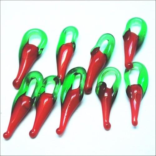 200PCS Red Pepper Glass Pendants For Women Jewelry Accessories Men Bracelets Size 20-25MM DIY Beads Fittings