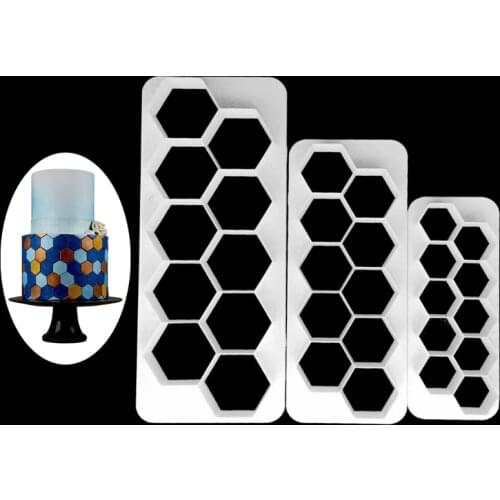 3Pcs Plastic Hexagon Cake Mold Chocolate Cookie Cutter Fondant Decoration Tools Drop Ship