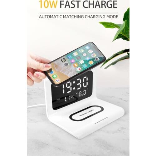 3 In 1 Fast Wireless Charger Dock Station Clock Function For IPhone 11 X XR XS Samsung Mobile Phone Charging Holder Phone Stand