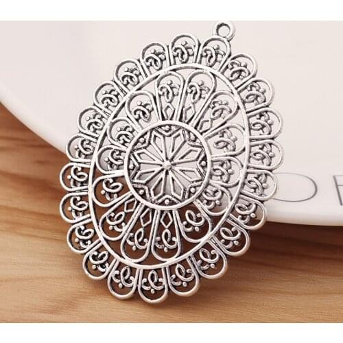 5 Pieces Large Filigree Flower Oval Charms Pendants for Jewellery Making Accessories 58x44mm