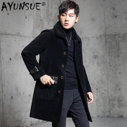 AYUNSUE Real Fur Coat Men Autumn Winter 100% Wool Jacket Long Sheep Shearling Fur Coats and Jackets Fashion 2020 Ym006 KJ3854