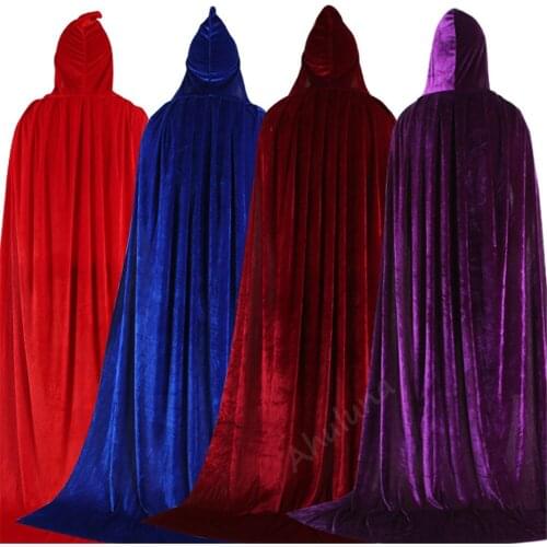 Adult Kids Velvet Cosplay Cloak Cape Hooded Medieval Costume Witch Wicca Vampire Elf Purim Carnival Halloween Party Clothing