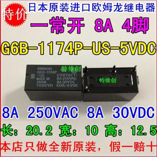 Free Shipping new original Omron relay 10pcs/lot G6B-1174P-US-5VDC (G6B-1174P-US-5V) G6B-1174P-US 5VDC 8A 4Pin