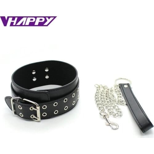 Black Slave Collar Ring Black PU Leather Velvet Bondage Clip Collar With Chain Leash Sex Toy For Couples Adult Game VP-CR003037A