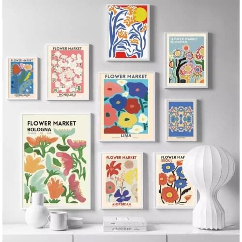 Flower Shop Sign Posters and Prints Florist Gift Flower Market Amsterdam Tokyo Seoul Copenhagen Canvas Painting Pictures Decor