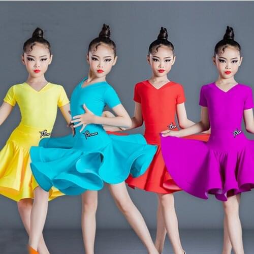 Children Latin Dance Performance Costumes Latin Tops Skirts Split Suit Ballroom Dance Competition Latin Practice Dresses SL5255