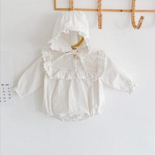 Baby girls romper autumn winter long sleeve corduroy newborn baby jumpsuit white ruffles lace bodysuit for princess girls dressy
