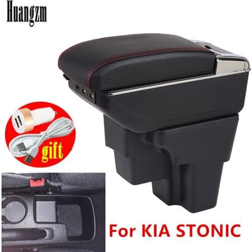 For KIA STONIC Armrest Box leather center console USB ports storage accessories car-styling automobile interior