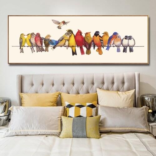 Nordic Home Decor Colourful Birds On Wire Vivid Animal Poster And Prints Oil Painting On Canvas Wall Art Picture For Living Room