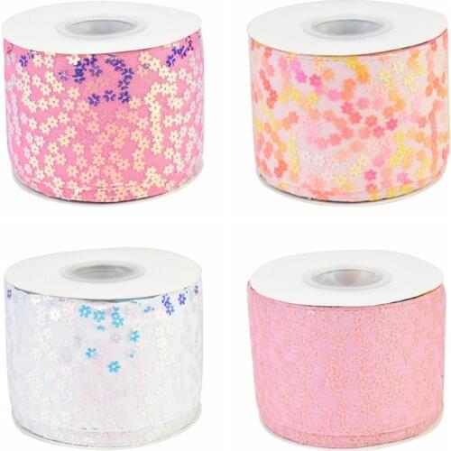 HSDRibbon 3inch 75mm HSD-Genuine Bling Bling Flower Sequin Ribbon 25Yards/Roll