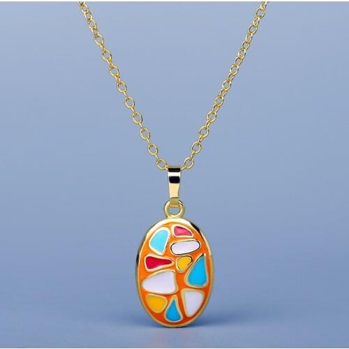 Exquisite Irregular Pattern Color Enamel Oval Pendant Clavicle Chain 925 Silver Womens Pendant Handmade Epoxy Jewelry