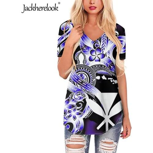 Jackherelook Kanaka Maoli Turtle Hibiscus Polynesian Brand Design Women Shirts Blouses Tops Short Sleeve Ladies Blusas Plus Size
