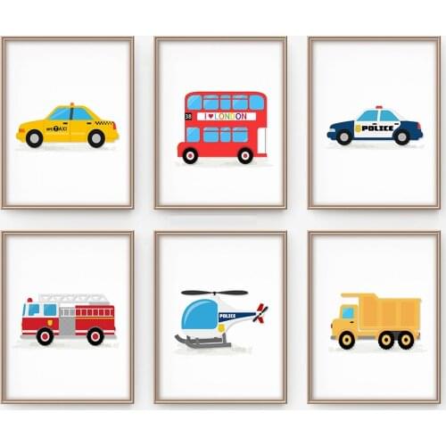 Transport Theme Nursery Truck Taxi Canvas Painting Baby Boy Room Poster and Print Wall Art Pictures Posters Home Decor No Frame