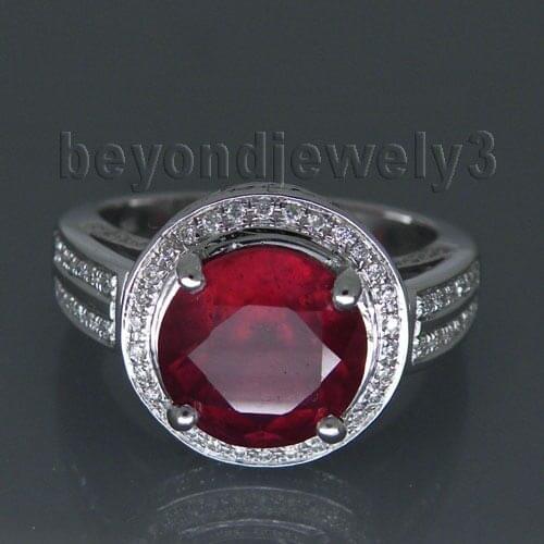 Vintage Round 9mm Solid 14kt White Gold Heated Ruby Red Engagement Ring, Diamond Ruby Fine Jewelry R00122