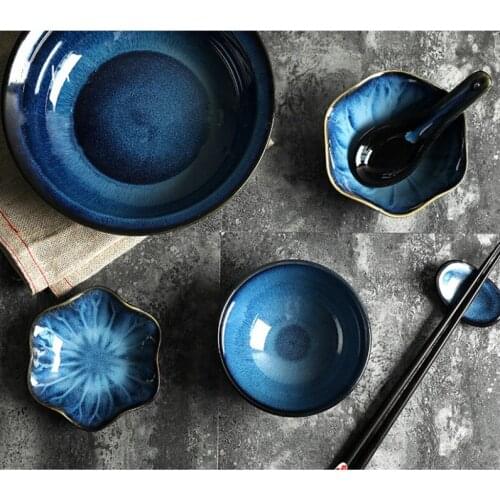 Creative Ceramic Tableware Rice Bowl Japanese Lotus Bowl Household Small Soup Bowl Sauce Seasoning Dish Kiln-changing Dish Set