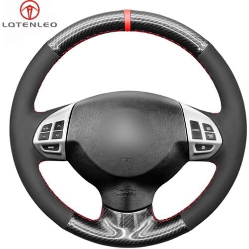 LQTENLEO Black Suede Carbon Fiber Car Steering Wheel Cover For Mitsubishi Lancer EX 10 Lancer X Outlander ASX Colt Pajero Sport