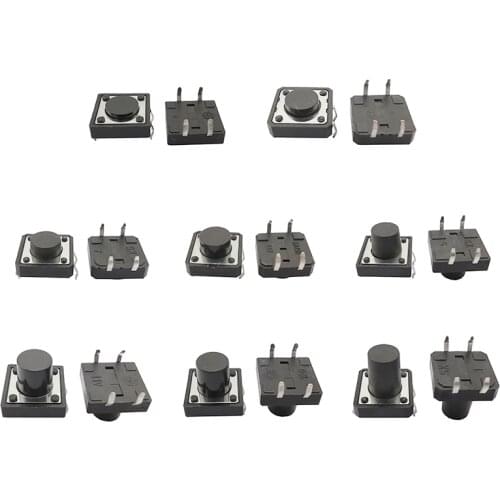 20Pcs 12x12mm PCB Switch Panel Self-reset Micro Switch DIP 4 Pin Momentary Tactile Tact Mini Push Button Switch 12*12*4.3-12MM